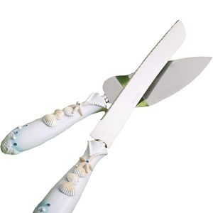 Beach Theme Wedding Knife and Cake Server Set and Guest Book and Pen Set